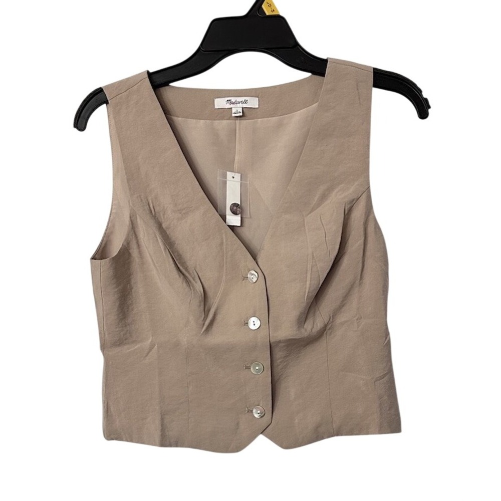 NWT Madewell Womens Beige Sleevless 4 Button Lined Casual Dress‎ Vest Top Size 2